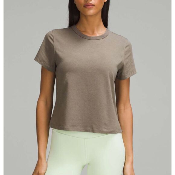 Women Lululemon Classic-Fit Cotton-Blend T-Shirt in Nomad Size 2 - Picture 1 of 7